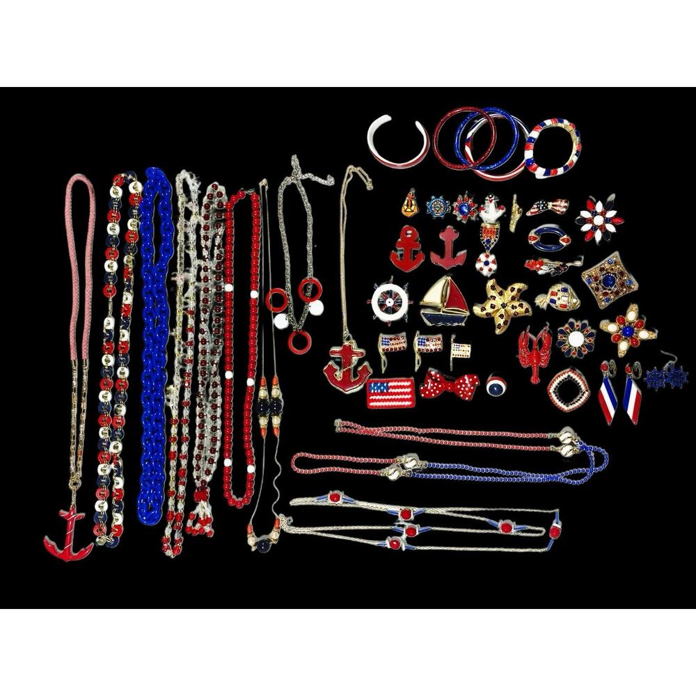 Vintage Americana Jewelry Lot Nautical Patriotic Enamel Rhinestone USA
